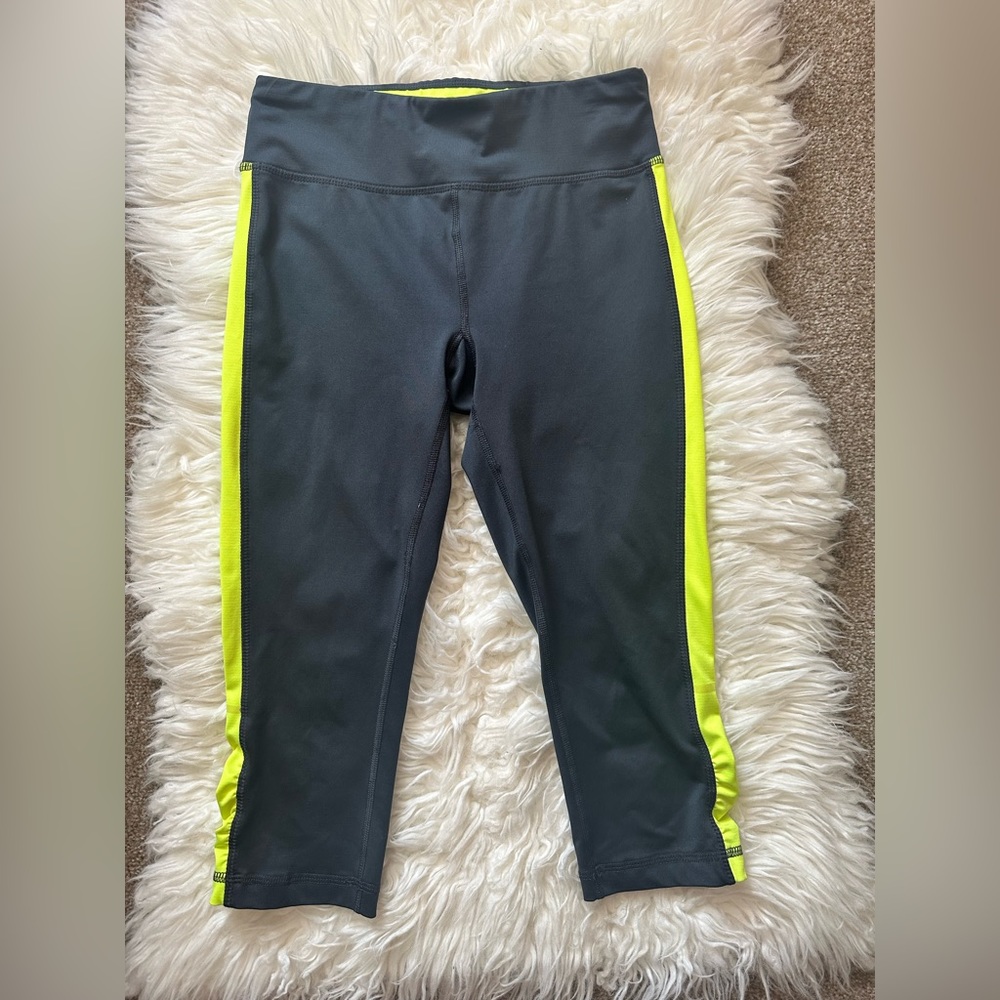 Danskin Now XS Fitted Drawstring Grey & Neon Yellow Workout Athletic Pants